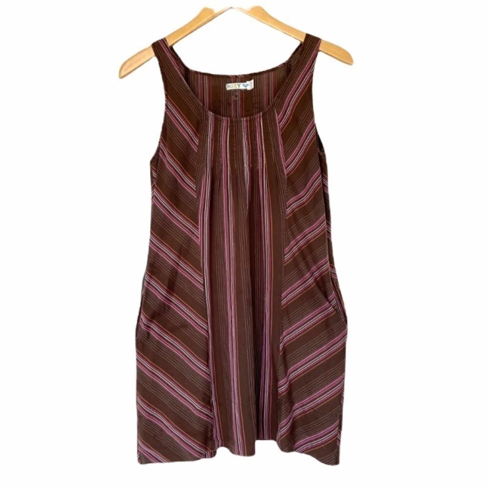 3/$15 Roxy Brown Pink White Striped Dress S
